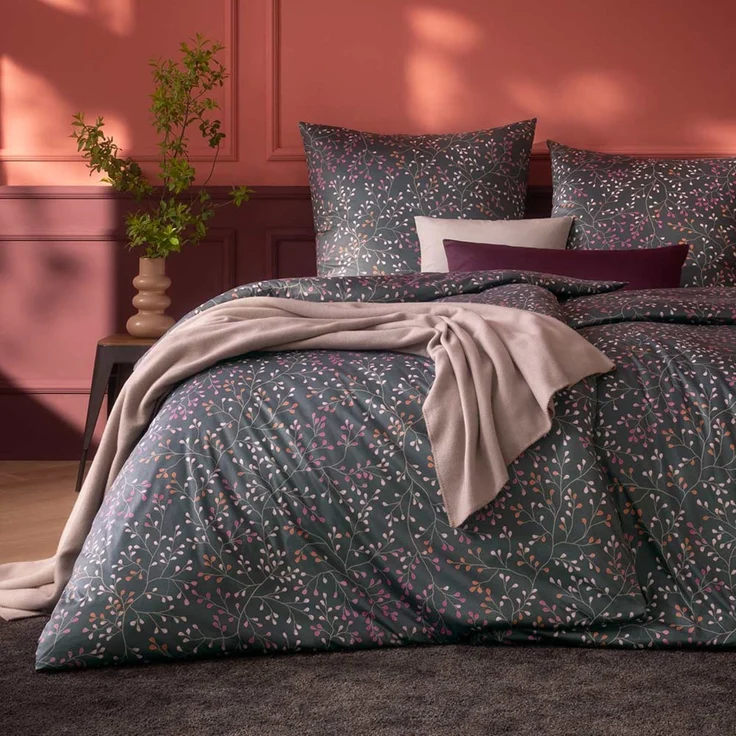Estella Mako Jersey Bettwäsche 135x200 Aline grau Blätterrispen Zweige 6391-810 – Bild 5