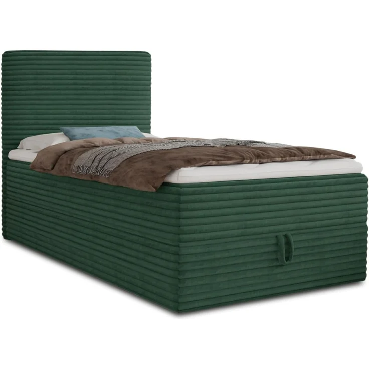 Boxspringbett Mollo Mini mit Bettkasten und Matratzentopper - Einzelbett mit Bonell-Matratze und Topper, Polsterbett in weichem Cordstoff, Bett, Schlafzimmer (Grün (Tilia 39), 90 x 200 cm) – Bild 1