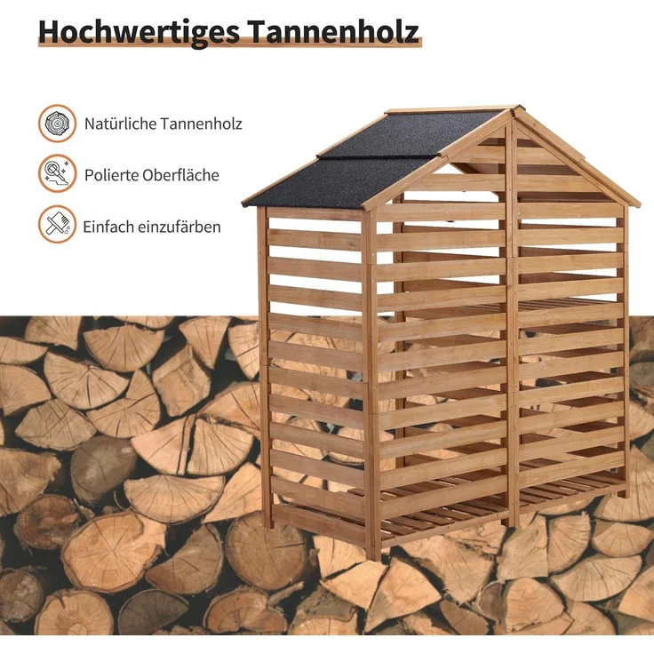 M MCombo Holzregal Außen, Kaminzubehör Kaminholzregal mit 2 Ebenen, Brennholzregal mit Wasserdichter Abdeckung 1213 – Bild 6