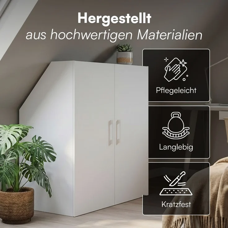 Bellamio 'Aland' Dachschrägenregal mit Türen, weiß, 100x52x90 cm, Schrank für Dachschräge mit 3 Fächern – Bild 4