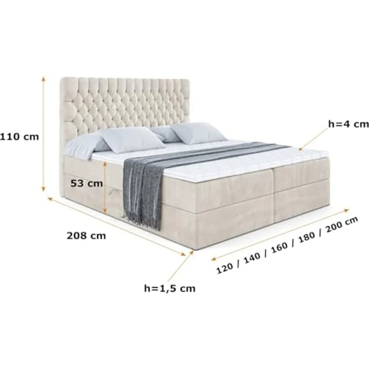 ALTDECOR Boxbett SERENE (Multipocket-Matratze H4, H3 Matratze Bonellfederung, Topper, Kopfteil) – Bild 3