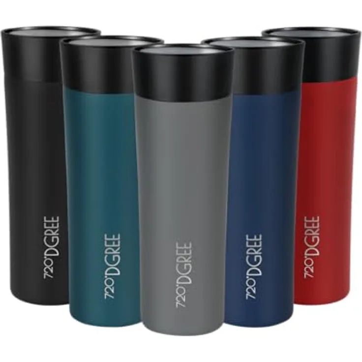 720°DGREE Thermobecher 460ml “PleasureToGo 2.0” - 6h Heiß, 12h Kalt, Auslaufsicher, BPA-Frei, Hygienisch - Grau