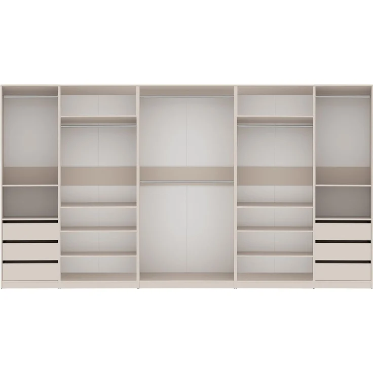 Marmex Möbel TRES SET S offener Mehrzweckschrank-Set für Kleidung, Schuhe, Kleiderschrank mit Einlegeböden, Kleiderstangen und Schubladen, laminierte Spanplatte, graubeige cashmere, 380x206x51 cm – Bild 1