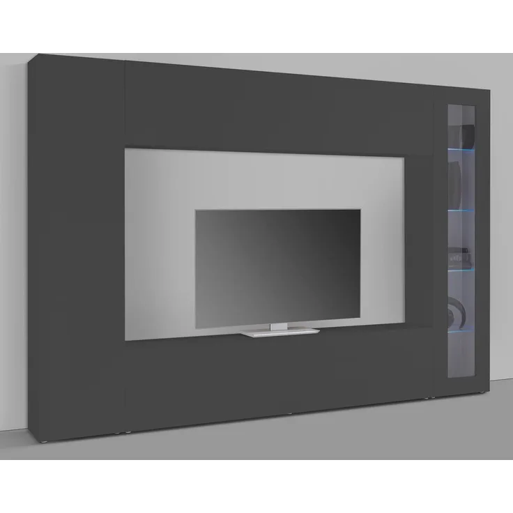 Wohnwand >Benevent< (4-teilig) in Anthrazit matt - 260x180x30 (BxHxT)