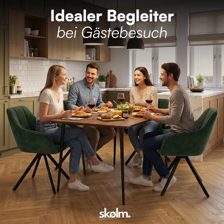 skølm 'Sköll' Esszimmerstühle, 4er Set, dunkelgrün, gepolstert mit Samt-Bezug, höhenverstellbar & drehbar, Polsterstühle mit Armlehnen, bis 150 kg belastbar – Bild 9