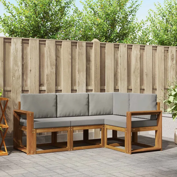 vidaXL Outdoor-Sofagarnitur 4 stk. 4-Sitzer Natur und Hellgrau 3366329