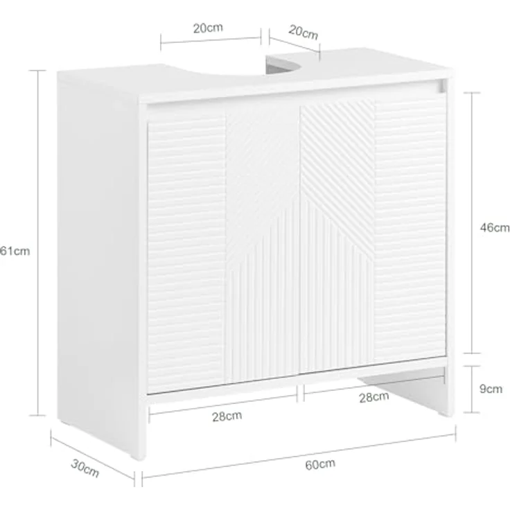 SoBuy Waschbeckenunterschrank BZR157-W, weißer Badezimmerschrank mit verstellbarem Einlegeboden und Siphonausschnitt 22x20 cm – Bild 3