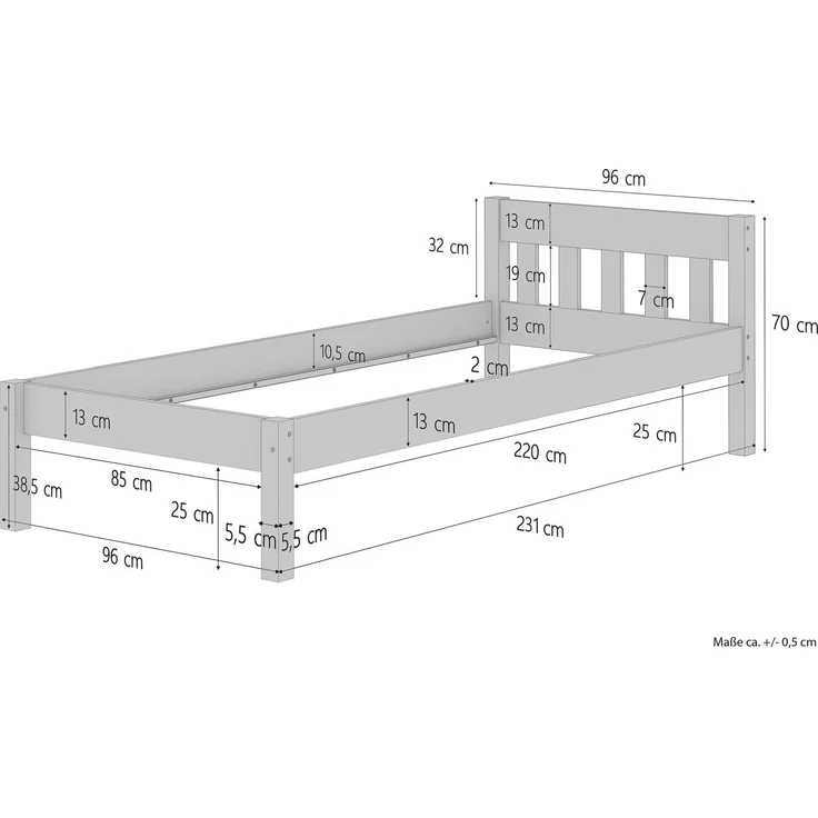 Überlanges Holzbett Massivholzbett 90x220 Buche Zubehör wählbar V-60.83-09-220Rollrost inkl. – Bild 3