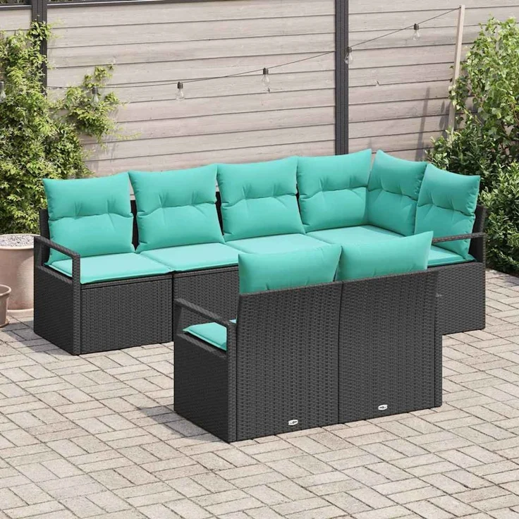vidaXL Sofa Set mit Kissen 7 pcs Schwarz Poly Rattan 3346426 – Bild 3