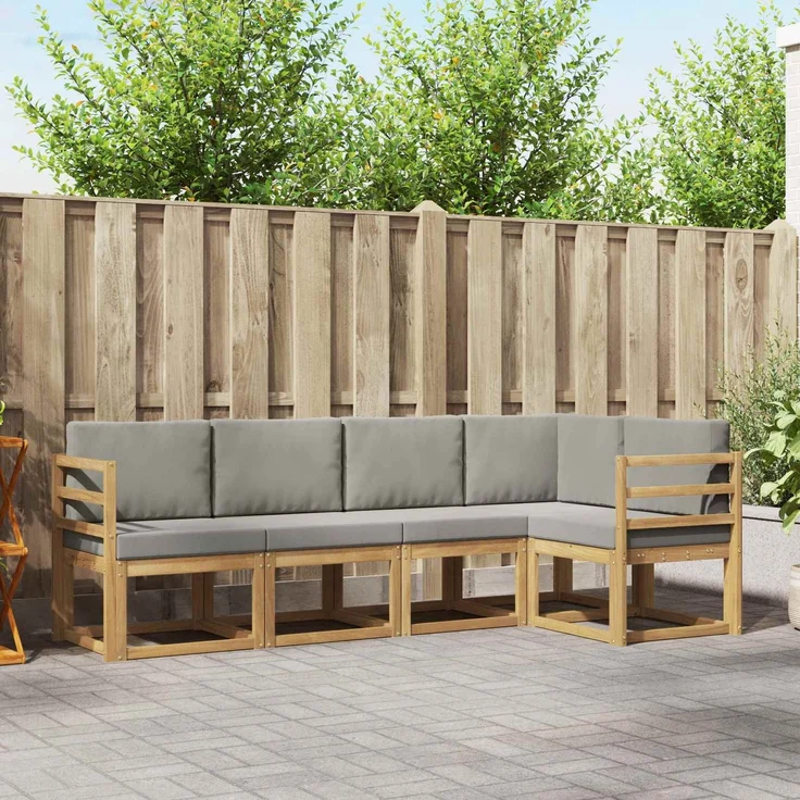 vidaXL Outdoor-Sofagarnitur 5 stk. 5-Sitzer Weiß und Hellgrau 3387615 – Bild 1