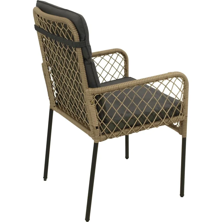 DEGAMO RAVALLO Gartensessel mit Armlehnen und Polster, Metall + Geflecht, schwarz/beige, 57cm – Bild 4