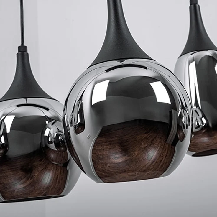 Hängeleuchte, Metall schwarz, Glas chrom bedampft, H 150 cm – Bild 8