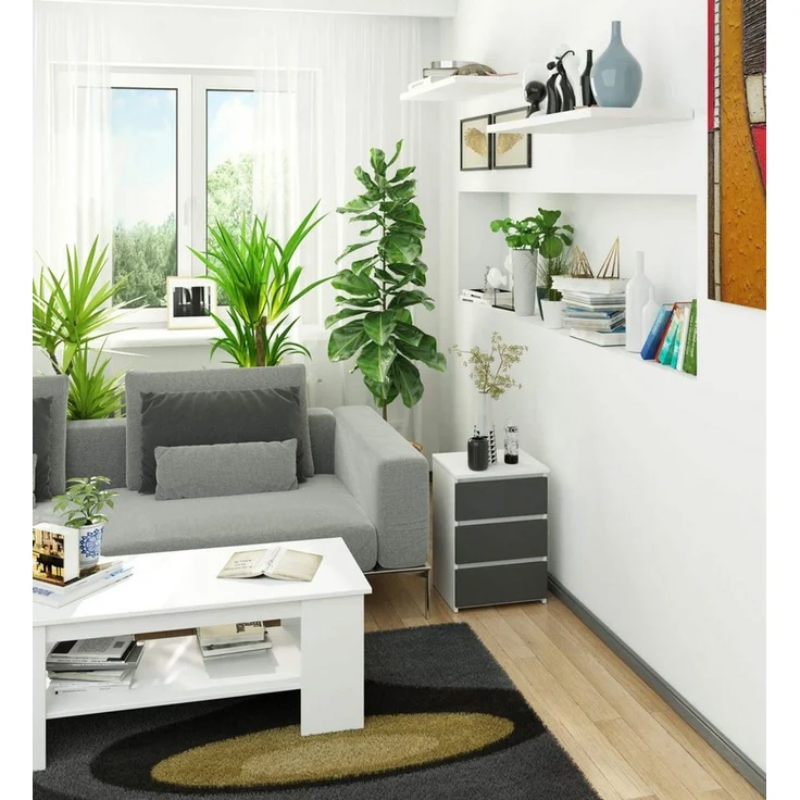 Home Collective Kommode 40 cm breit Holz Highboard Sideboard für Flur Schlafzimmer Wohnzimmer (Mehrzweckschrank Schrank schmal Kommode Schlafzimmer mit Schubladen), Kinderzimmer Organizer, 57 cm hoch mit 3 Schubladen weiß-grau – Bild 3