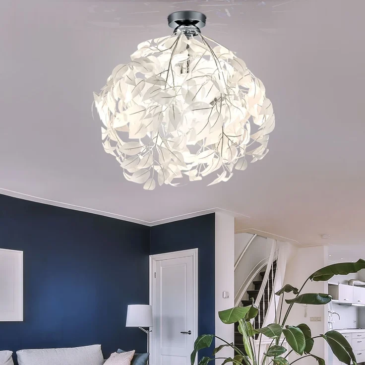 Deckenleuchte, Metall, Blätter-Design, Chrom, weiß, H 58 cm – Bild 10