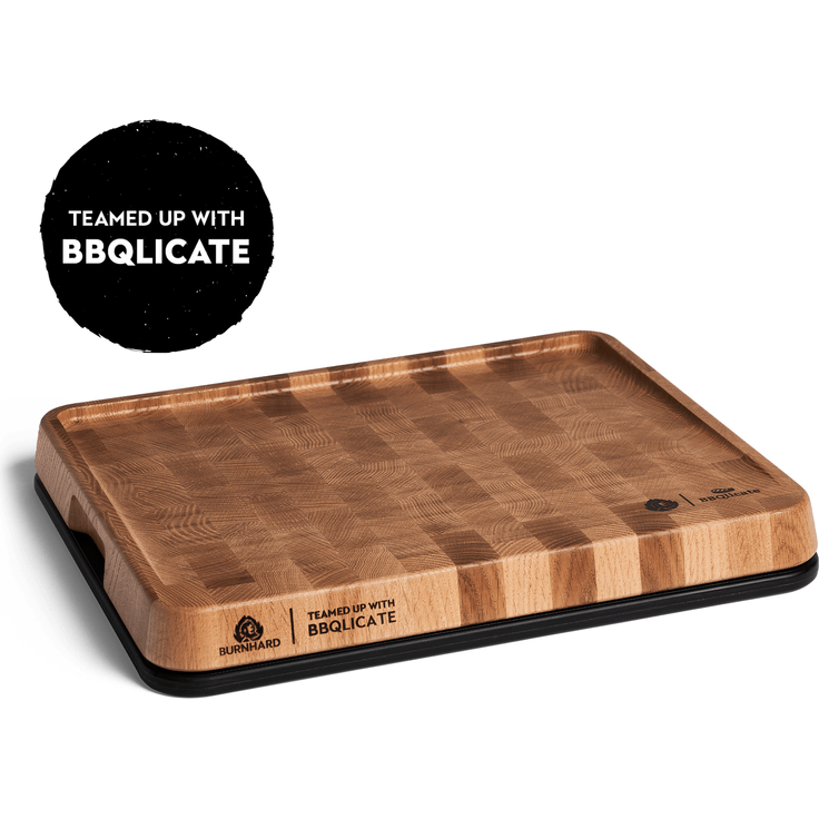 BURNHARD Schneidebretter Set - 2 Küchenbretter, magnetisch zusammensetzbar, 1x Eichenstirnholz & 1x Kunststoff, Cutting Board mit Saftrille, zweiteiliges Kombi-Schneidebrett – 38x32 cm - Braun, Schwarz - #944217