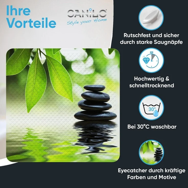 Sanilo Duschmatte, mit Motiv, rutschfest, waschbar, quadratisch, 230 extra starke Saugnäpfe, Kunststoff PVC, 53 x 53 cm, Harmony – Bild 2