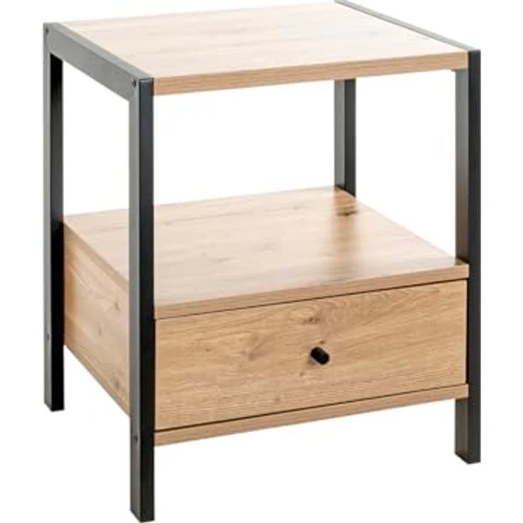 XXXL Beistelltisch, Schwarz, Eiche, Metall, quadratisch, 1 Schublade, 43x60x48 cm, ideal für Wohnzimmer – Bild 5