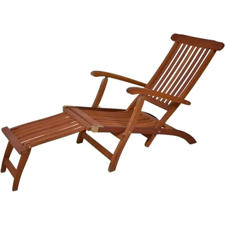 Spetebo Gartenliege Eukalyptus Deckchair mehrfach verstellbar - 163 x 56 cm, Stück, 1 St, Sonnenliege, Holz Gartenliege mit Fußteil klappbar – Bild 4