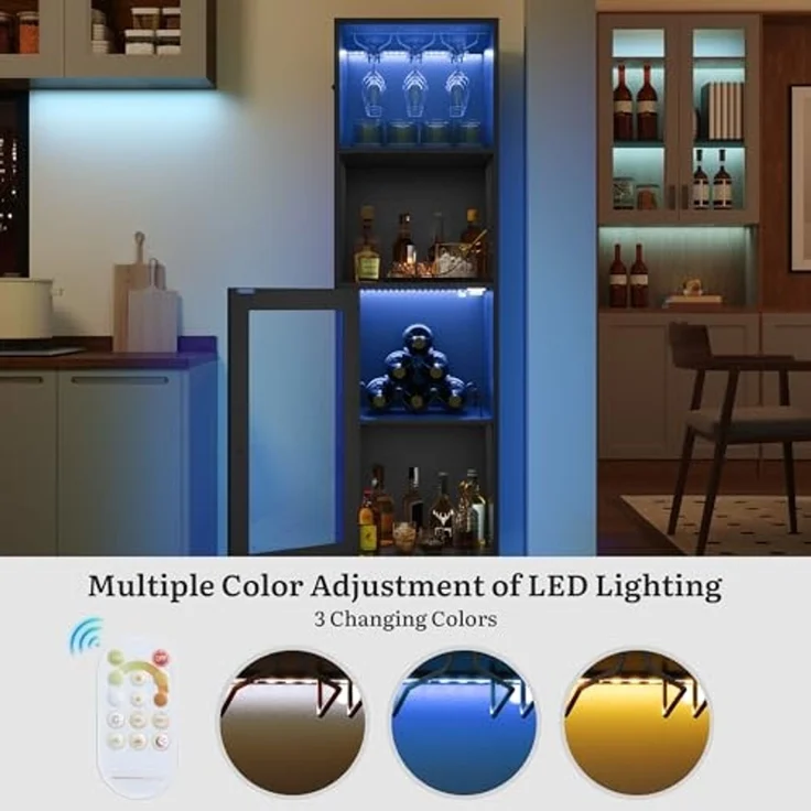 YITAHOME Barschrank mit verstellbaren LED-Lichtern, Kaffeebar mit Weinregal & Haken & Acryl-Türschrank, Küche Buffet Sideboard für Home Bar/Esszimmer/Wohnzimmer, Schwarz – Bild 6