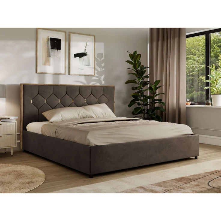 Polsterbett mit Bettkasten LARINO CLASSIC 200x200 cm Lattenrost und Gasdruckfedern, stabiles Bettgestell, modernes Design - Braun Velvet – Bild 1