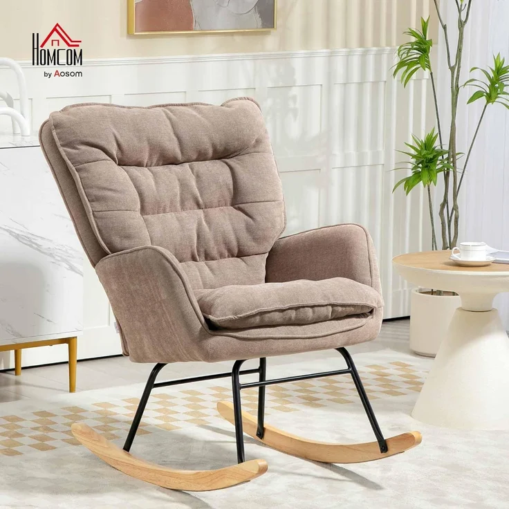 HOMCOM Schaukelstuhl mit Chenilleoptik (Schwingsessel, 1 St), bis 120 kg Belastbarkeit für Schlafzimmer, Wohnzimmer, Braun – Bild 2