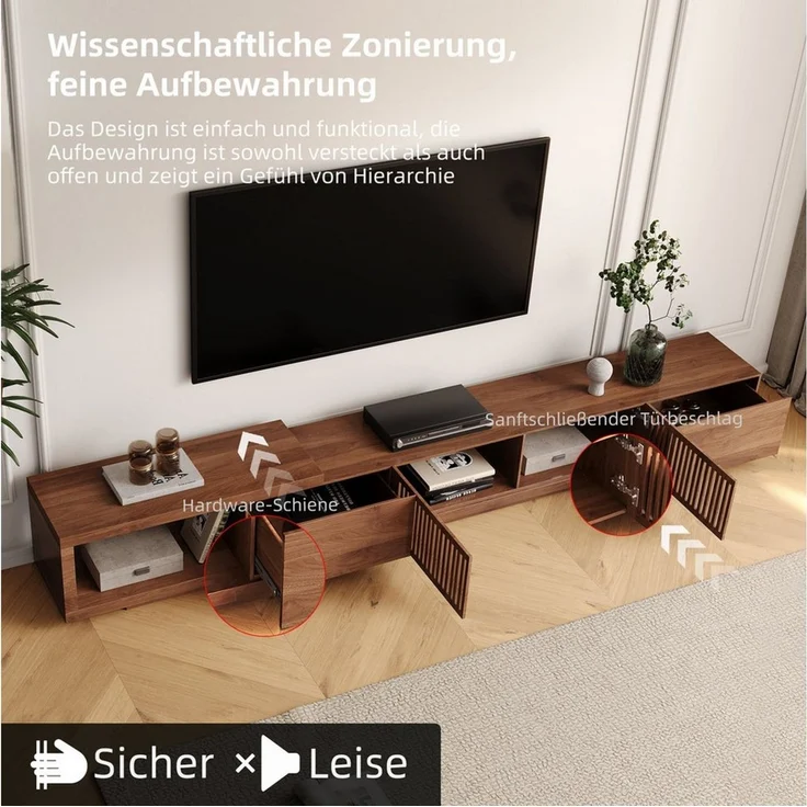 oleyluckidea TV-Schrank für 80"+ TV (Set) TV board ausziehbar, Lowboard Walnuss, TV-Lowboard Breite 198 cm bis 262 cm, Moderner – Bild 4