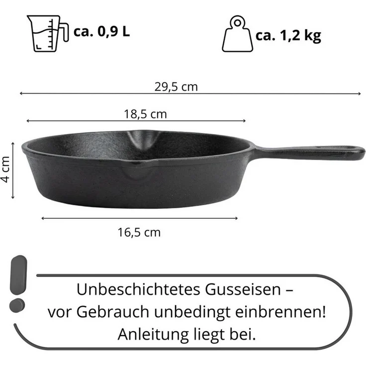 BIG-PAN Wok Gusseisen Kazan 5 L mit Holzdeckel, Pfanne 18,5 cm & Holzspate, Gusseisen (Wokpfanne-Set induktionsgeeignet, alle Herdarten Grill Backofen), Schmortopf Asiapfanne Wokpfanne – Bild 4