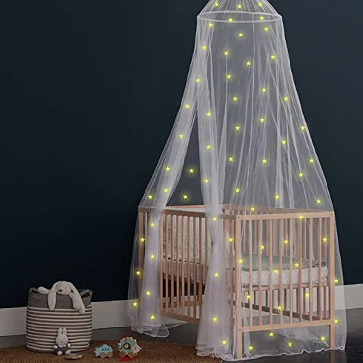 UB-STORE Betthimmel mit vorgeklebten leuchtenden Sternen - Prinzessinen Moskitonetz für Mädchen Zimmerdekoration - Himmelbett Vorhänge für Kinder und Baby Bett – Bild 4