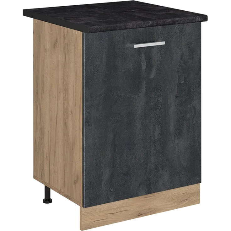 Küchenunterschrank R-Line Schwarz Beton/Goldkraft Eiche 60 cm mit 1 Tür Arbeitsplatte Anthrazit Vicco – Bild 1