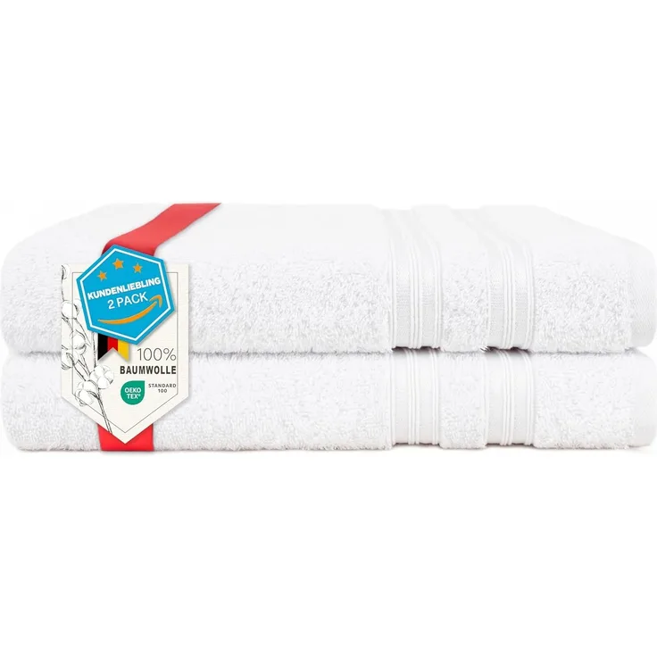 HAMMETEX Duschtuch 2er Set Badetücher 70x140 cm, 100% Baumwolle, Weich & Saugstark, Frottier (Set, 2-St), mit Bordüre, einfarbig, weich