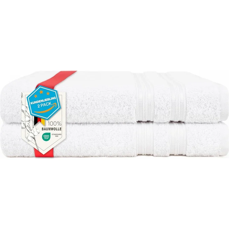 HAMMETEX Duschtuch 2er Set Badetücher 70x140 cm, 100% Baumwolle, Weich & Saugstark, Frottier (Set, 2-St), mit Bordüre, einfarbig, weich – Bild 1