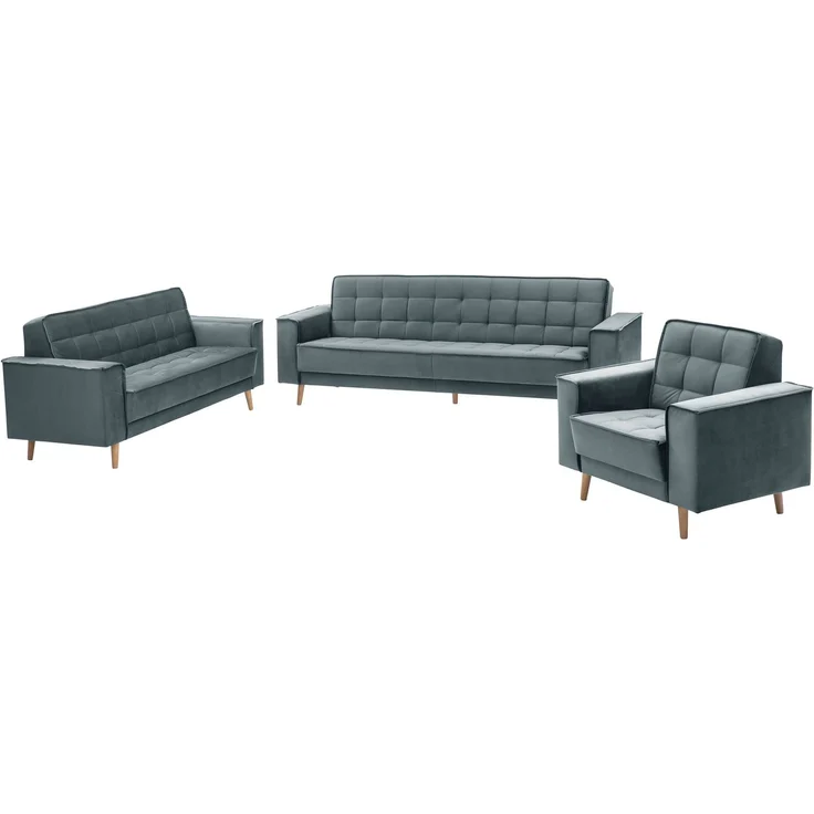 Sofa 3-Sitzer mit Bettfunktion Kavindra Samtvelours azur – Bild 7