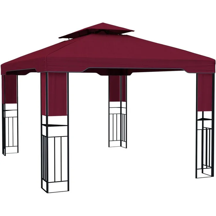 paramondo Gartenpavillon Deluxe 4x3m, stabiler Outdoor Pavillon in Bordeaux mit Doppel Dach, UV 50+, Erdnägel Set, werkzeugloser Aufbau