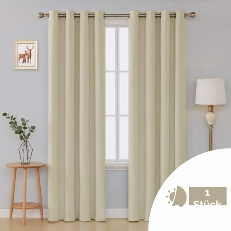 Deconovo Verdunkelungsvorhang Hitzeschutz Thermovorhang mit Ösen Beige | 1 Stück, H290 x B140 cm, Ösenschal Vorhang, abdunkelnd, mit Sichtschutz, für Wohnzimmer und Schlafzimmer, Blackout Curtain – Bild 3