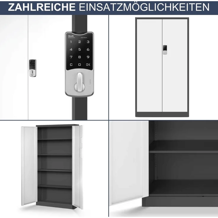 Metallschrank abschließbar ODIS - Zahlenschloss, 5 Ebenen | Aktenschrank Büroschrank Stahl Mehrzweckschrank Werkstatt Werkzeugschrank, 185x90x40cm Anthrazit-Weiß – Bild 6