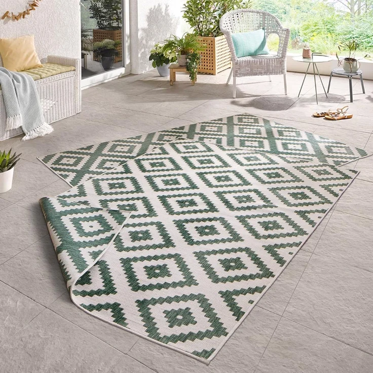 In- & Outdoor Teppich Malta Grün Creme - 80x250x0,5cm – Bild 4