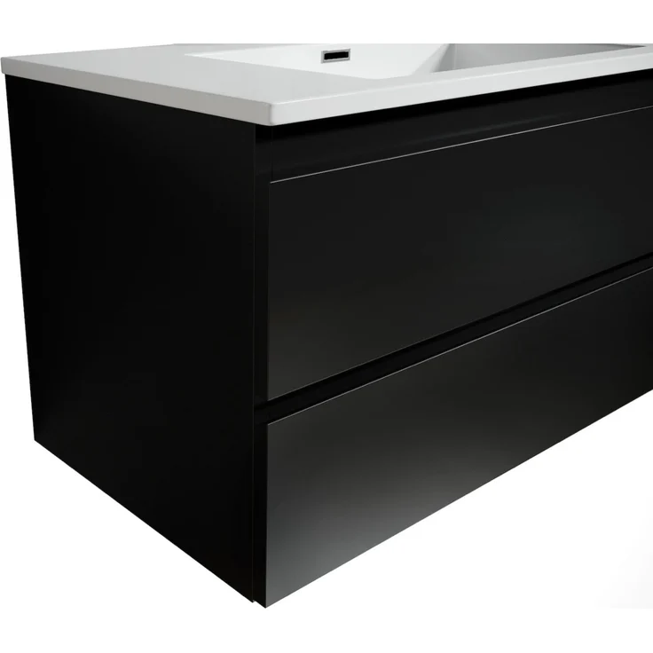 Badplaats Badmöbel Set mit Waschbecken und Unterschrank Angela 160 x 48 cm Schwarz Matt - Waschbeckenunterschrank mit Soft-Close und Doppelwaschbecken, Vorgemontiert – Bild 6