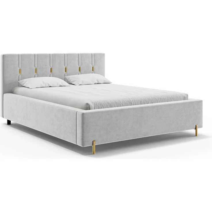 MEBLINI Polsterbett 140x200 mit Lattenrost mit Matratze – FABIO – Hellgrau Samt – Doppelbett mit Bettkasten - Stauraumbett - Kopfteil Bett mit Stauraum – Bild 2