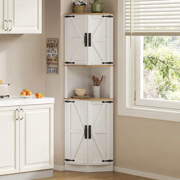 Abrihome Eckschrank mit 5 Fächern, Weiß, 180x39x39 cm