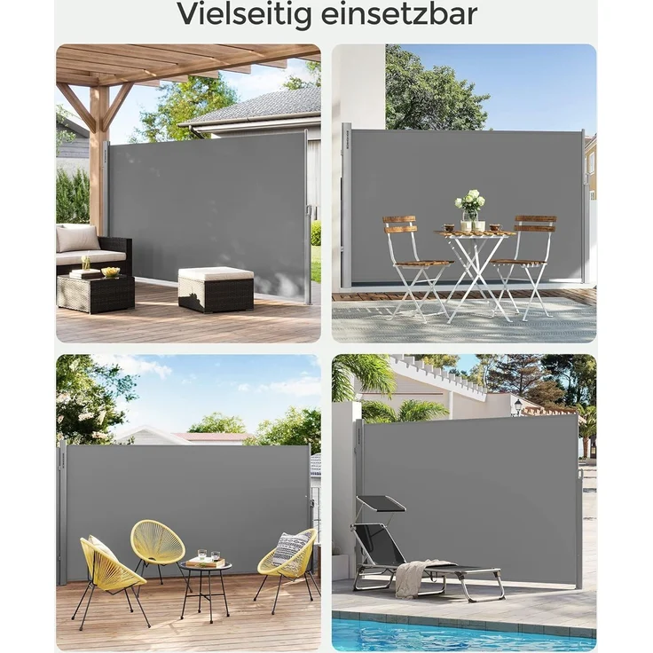 SONGMICS Alu-Seitenmarkise, ausziehbar, blickdicht, Grau, 200x400 cm – Bild 2