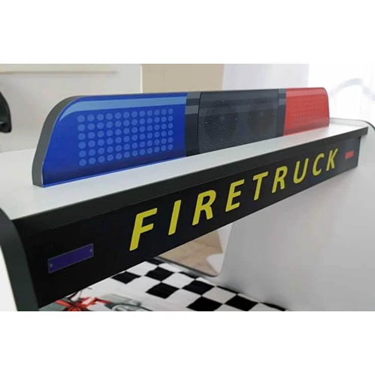 Autobett Kinderbett 90x200 Feuerwehrbett "Rio Firetruck" Hochglanz mit LED Leuchte Weiß – Bild 7