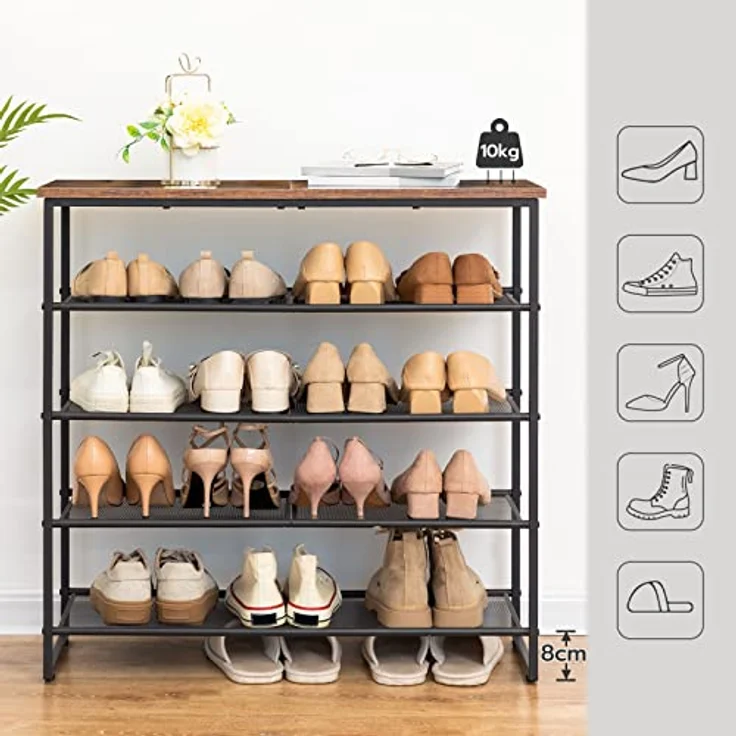 HOOBRO Schuhregal, 5 Ebenen Schuhablage, Schuhschrank, für 16-20 Paar Schuhe, Schuhaufbewahrung, platzsparend, robust und stabil, Flur, Wohnzimmer, Dunkelbraun-Schwarz EBF58XJ01 – Bild 5