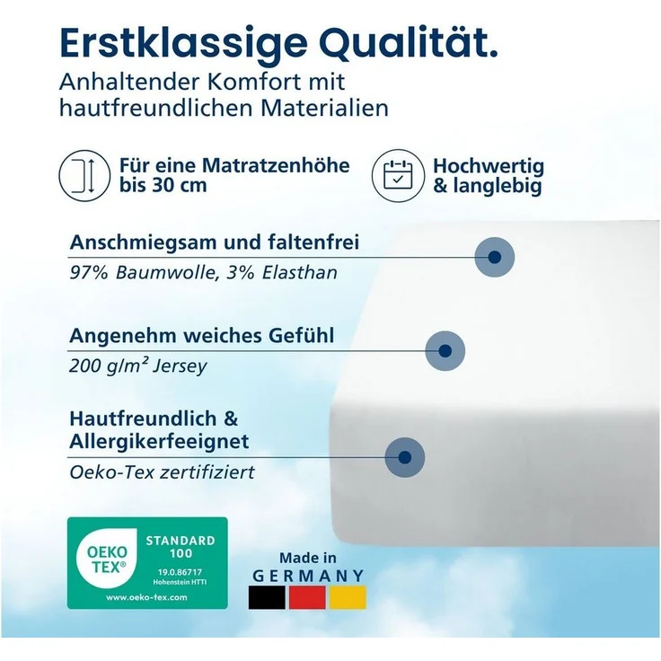 AM Qualitätsmatratzen Spannbettlaken Baumwolle in weiß, Bettlaken für Familienbetten, Made in Germany, Baumwolle, Gummizug: rundum, (1 Stück), 270x200x30 – Bild 2