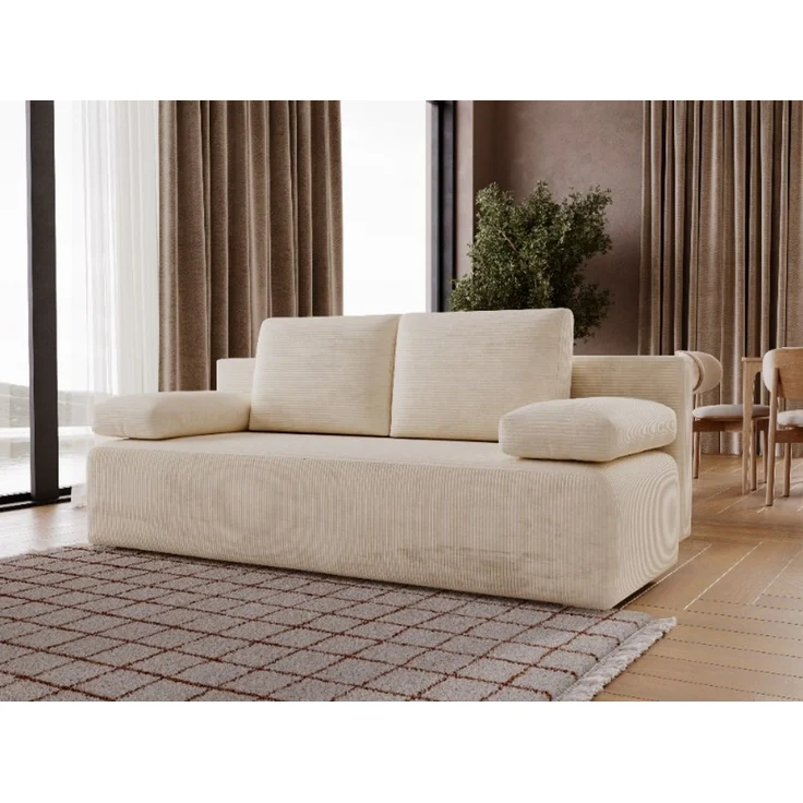 Wohnero 24 Zaya Premium Schlafsofa 201x91 cm mit Bettkasten & DL-Automatik – 201x137 cm Liegefläche, 3-Sitzer Sofa mit Schlaffunktion - Creme – Bild 3