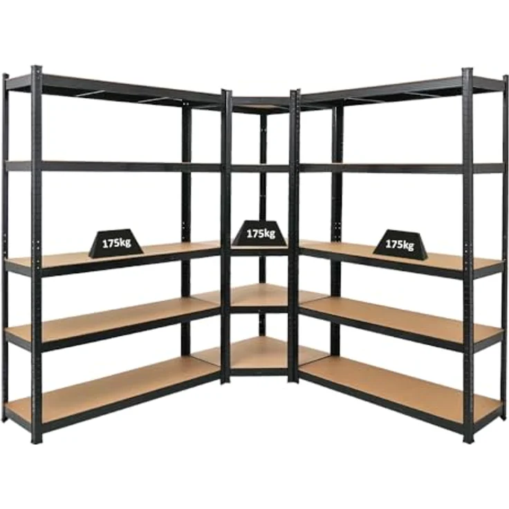 PROREGAL Mega Deal Eckregal Ragnar 1x: 180 x 70 x 40 cm | 2X: 180 x 120 x 40 cm Schwarz Fachlast 175kg, Kellerregal, Steckregal, Garagenregal, Lagerregal – Bild 2