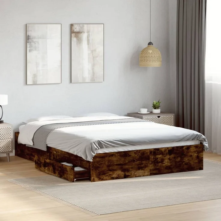 vidaXL Bettgestell mit Schubladen Räuchereiche 120x190cm Holzwerkstoff 3280703 – Bild 1
