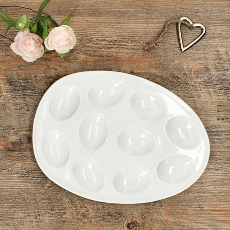 MamboCat Eierbecher MamboCat Eierplatte CREME Steingut oval cremeweiß Servierplatte – Bild 5