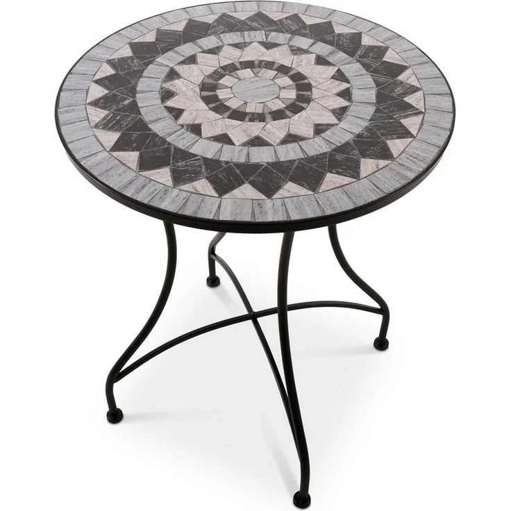 Raburg Gartentisch Mosaiktisch, Balkon- und Terrassentisch, 60 cm Ø, 72 cm hoch, Mayla (rund), liebevolle Handarbeit, Mosaikmuster, schwarzes Metallgestell – Bild 1