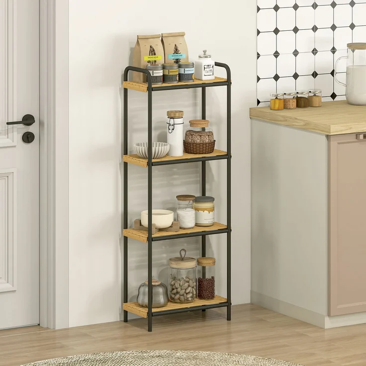 Badezimmerregal, schmaler, freistehender Aufbewahrungsregal mit 4 Ebenen aus Bambus, 1,5 x 21,5 x 106 cm, Naturholzoptik – Bild 10