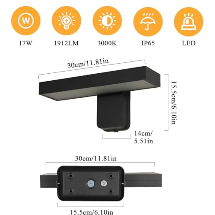 Goeco LED Wandleuchte Aussen, 17W 6500K, IP65 wasserdicht, drehbar, schwarz – Bild 3